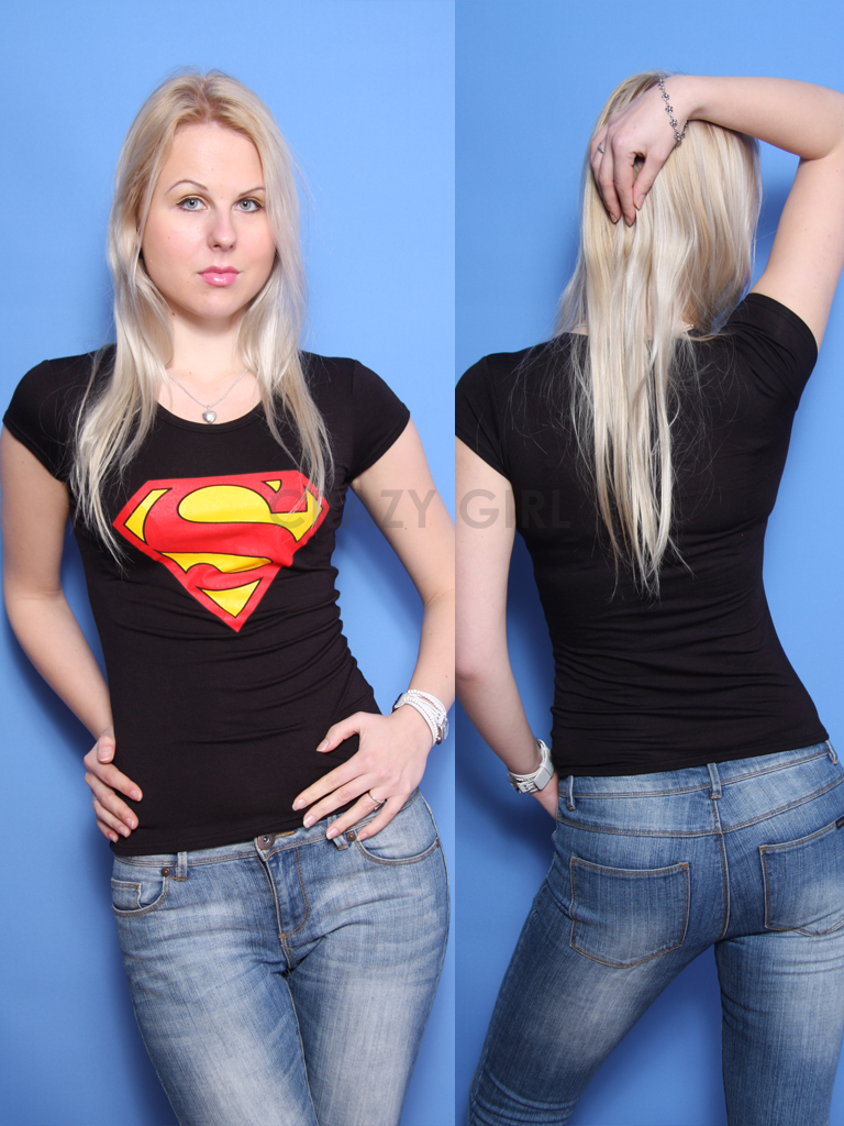 New Womens Girls Short Sleeve Superman Crop TOP Dress T-Shirt Size S/M