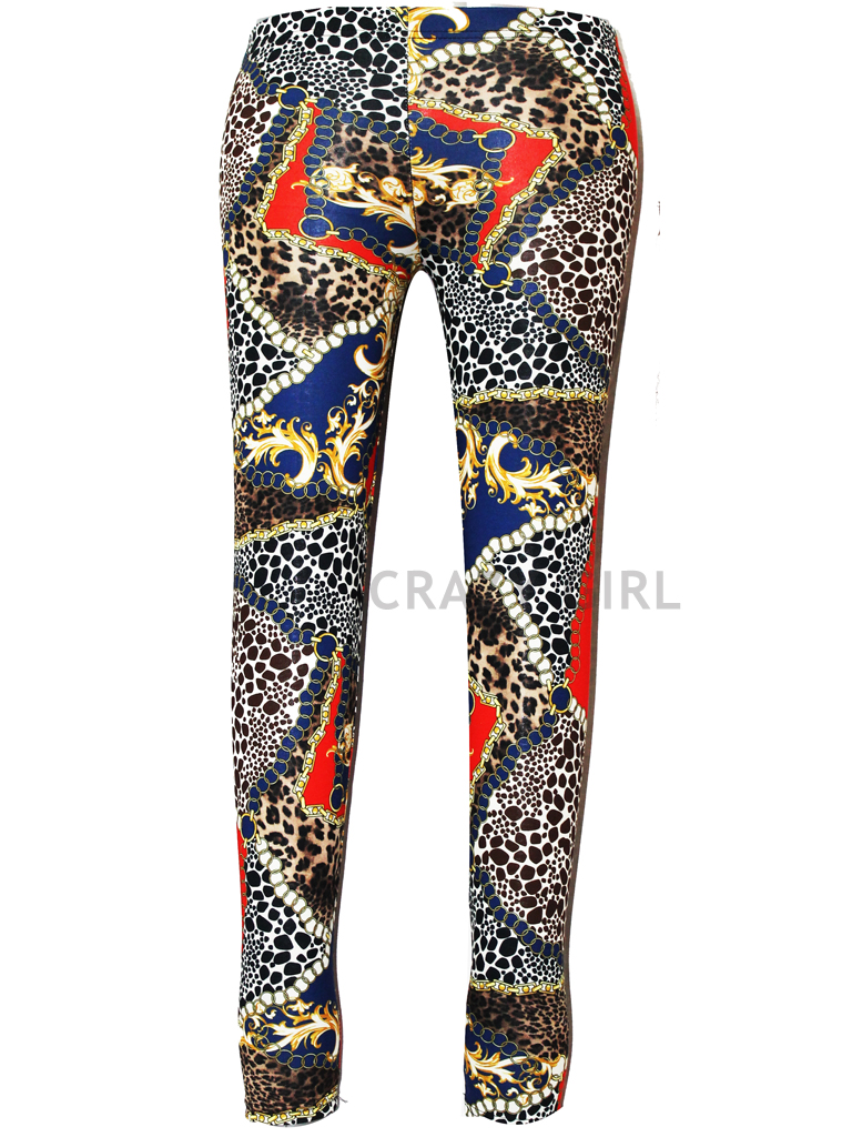 New Womens Girls Paper Animal Leopard Chain Print Full Length Leggings 